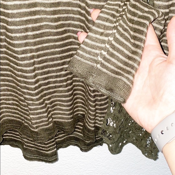 Free People Olive Green Striped Lace Side Top - Picture 5 of 10